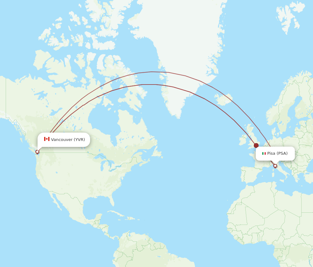 YVR to PSA flights and routes map