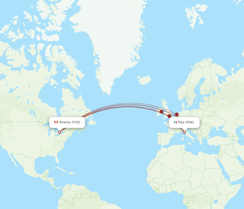 YYZ to PSA flights and routes map