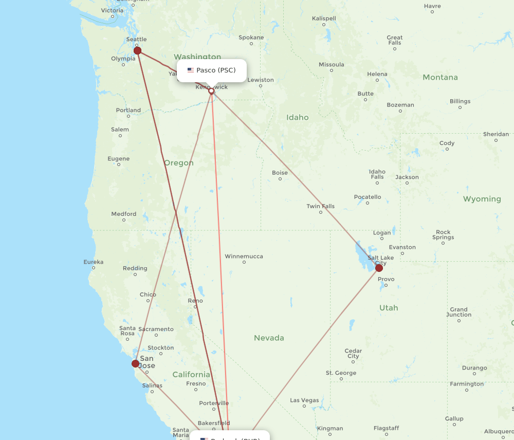 PSC-BUR flight routes