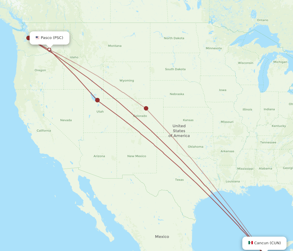 PSC-CUN flight routes