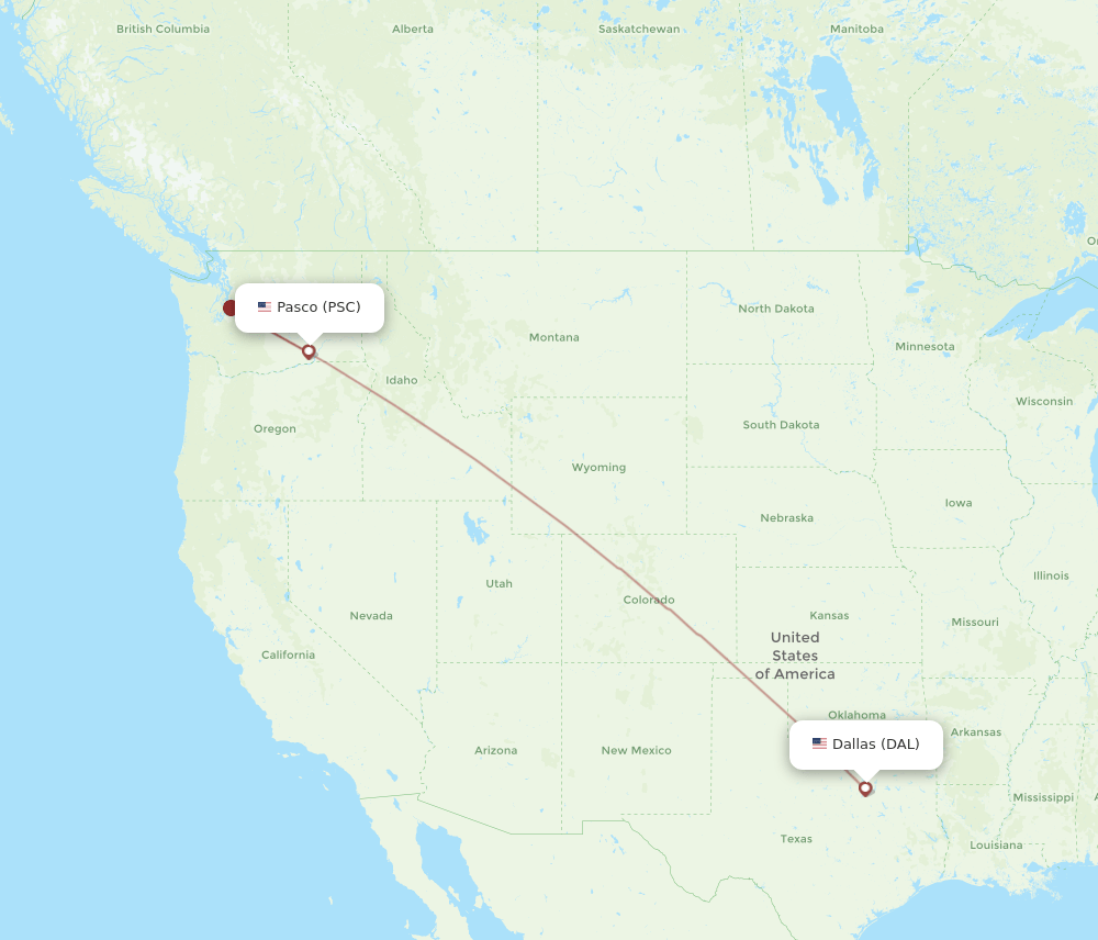 Pasco - Dallas route map and flight paths