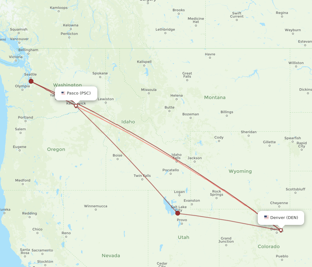 PSC-DEN flight routes