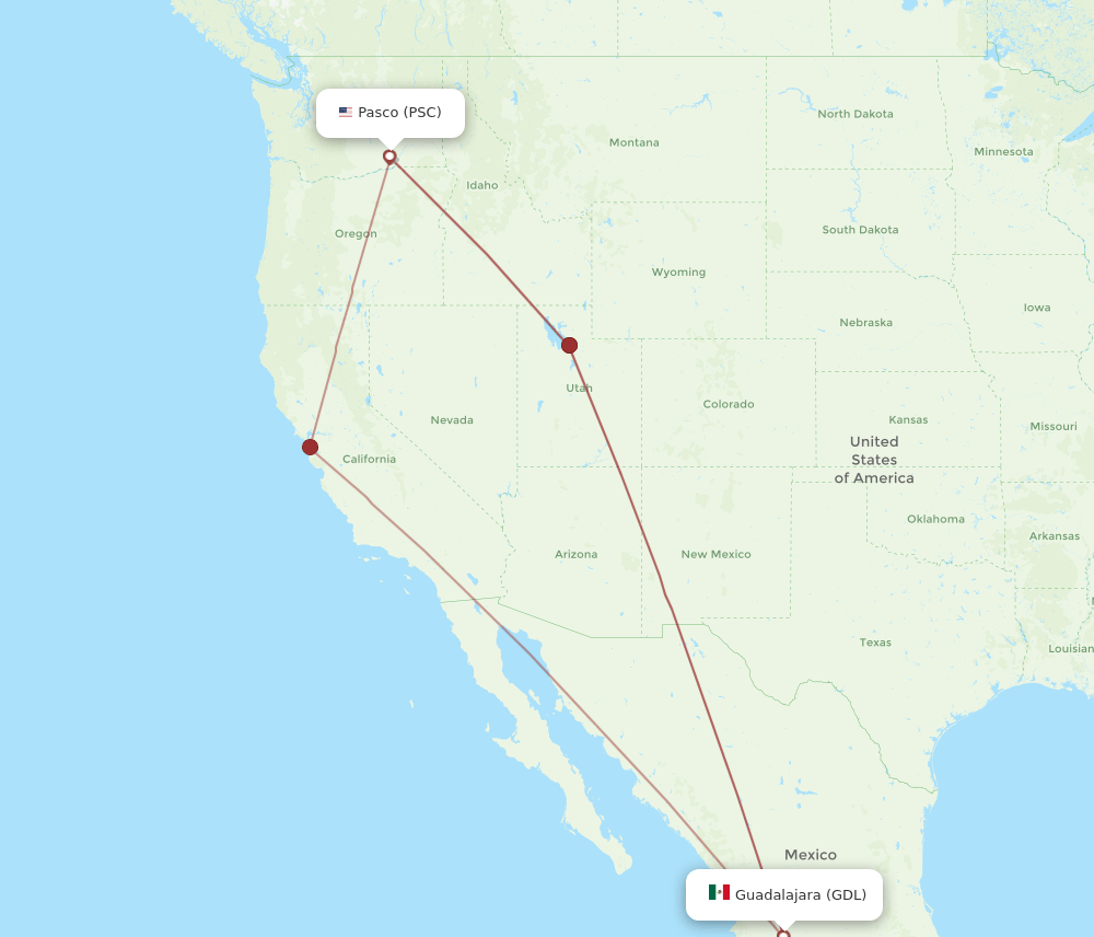 PSC-GDL flight routes