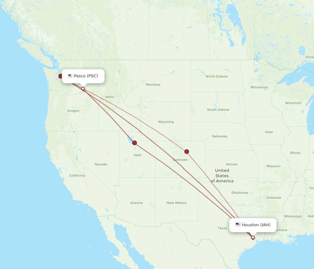 PSC to IAH flights and routes map