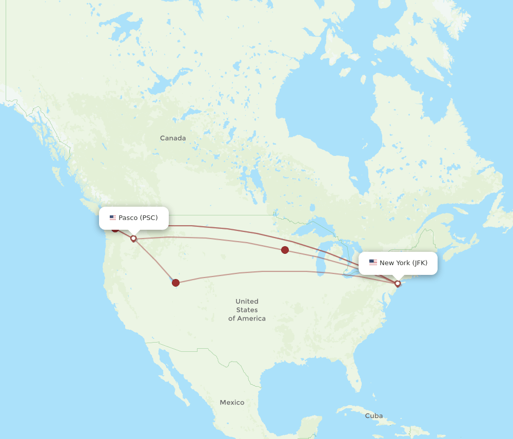 PSC-JFK flight routes
