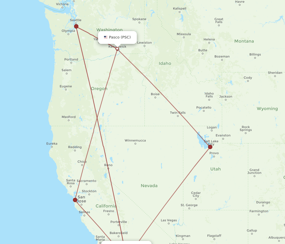PSC-LAX flight routes