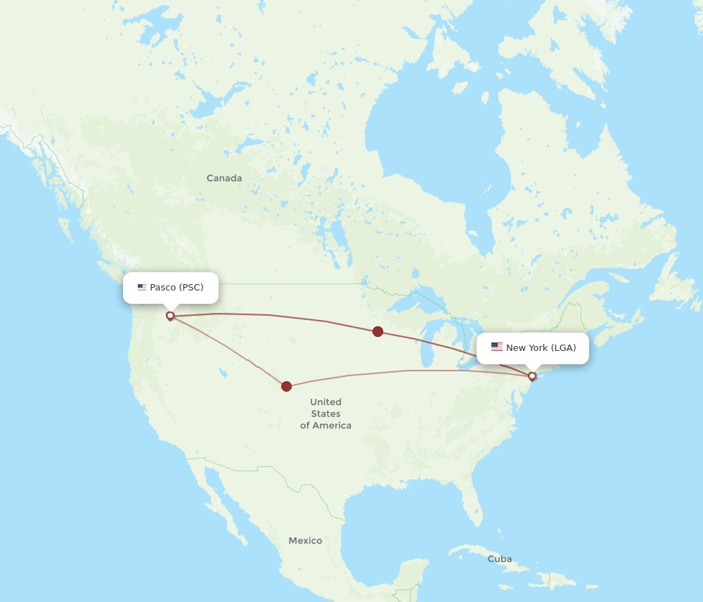 PSC-LGA flight routes