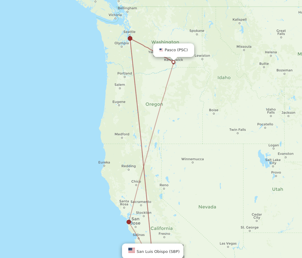 PSC to SBP flights and routes map