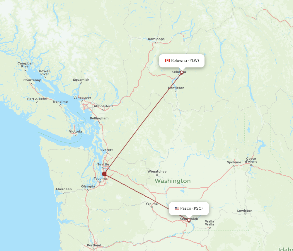 PSC-YLW flight routes