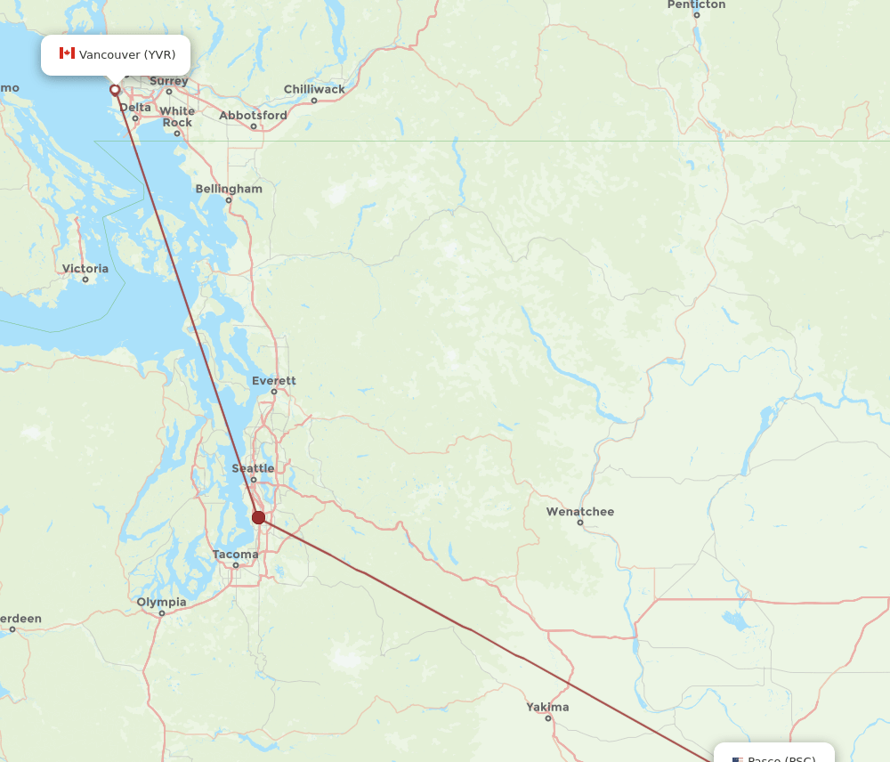 PSC-YVR flight routes