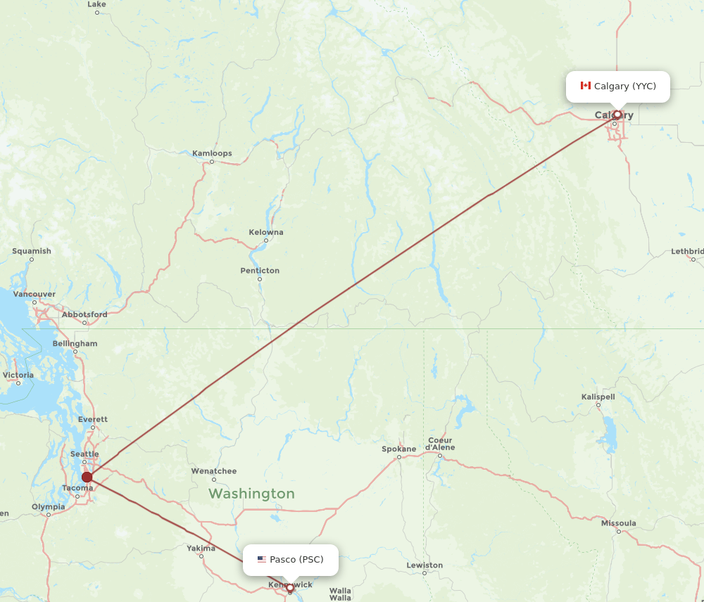 PSC to YYC flights and routes map