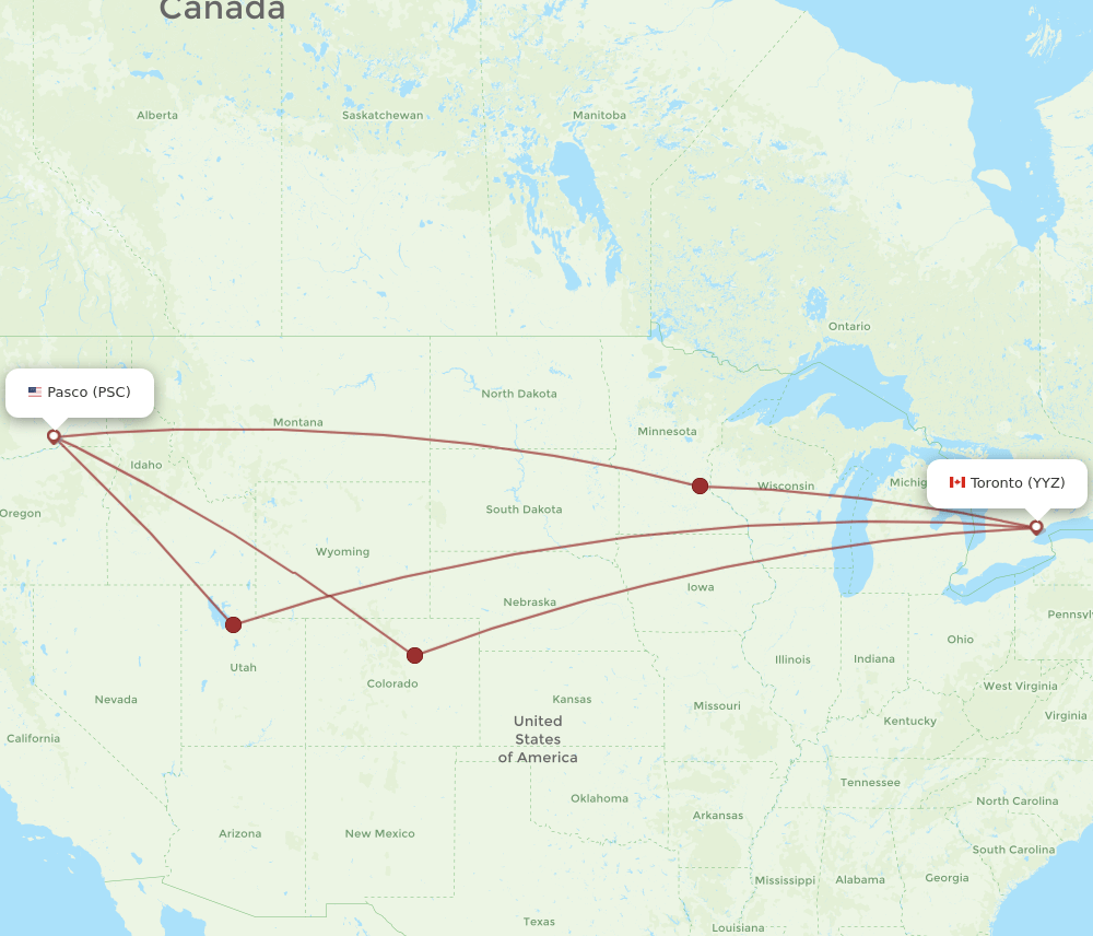 PSC-YYZ flight routes