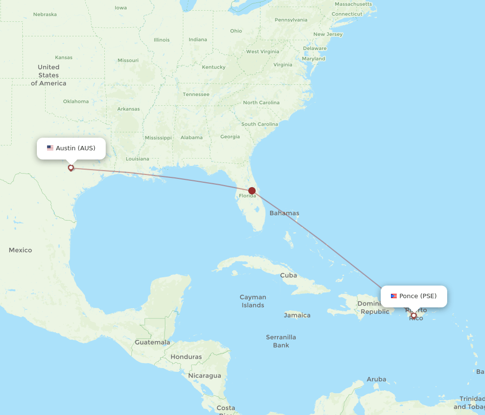 PSE to AUS flights and routes map