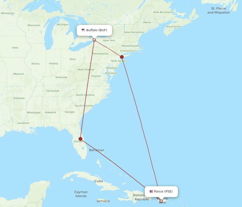 PSE to BUF flights and routes map