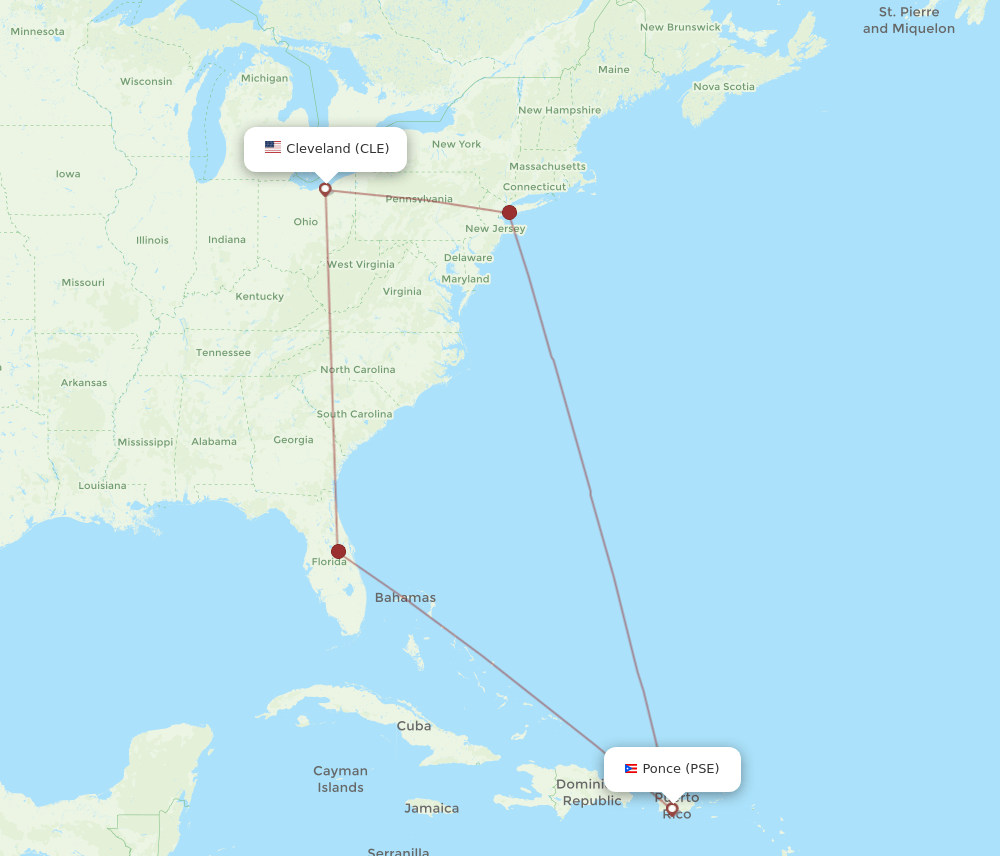 PSE-CLE flight routes