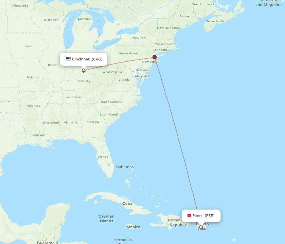 PSE to CVG flights and routes map
