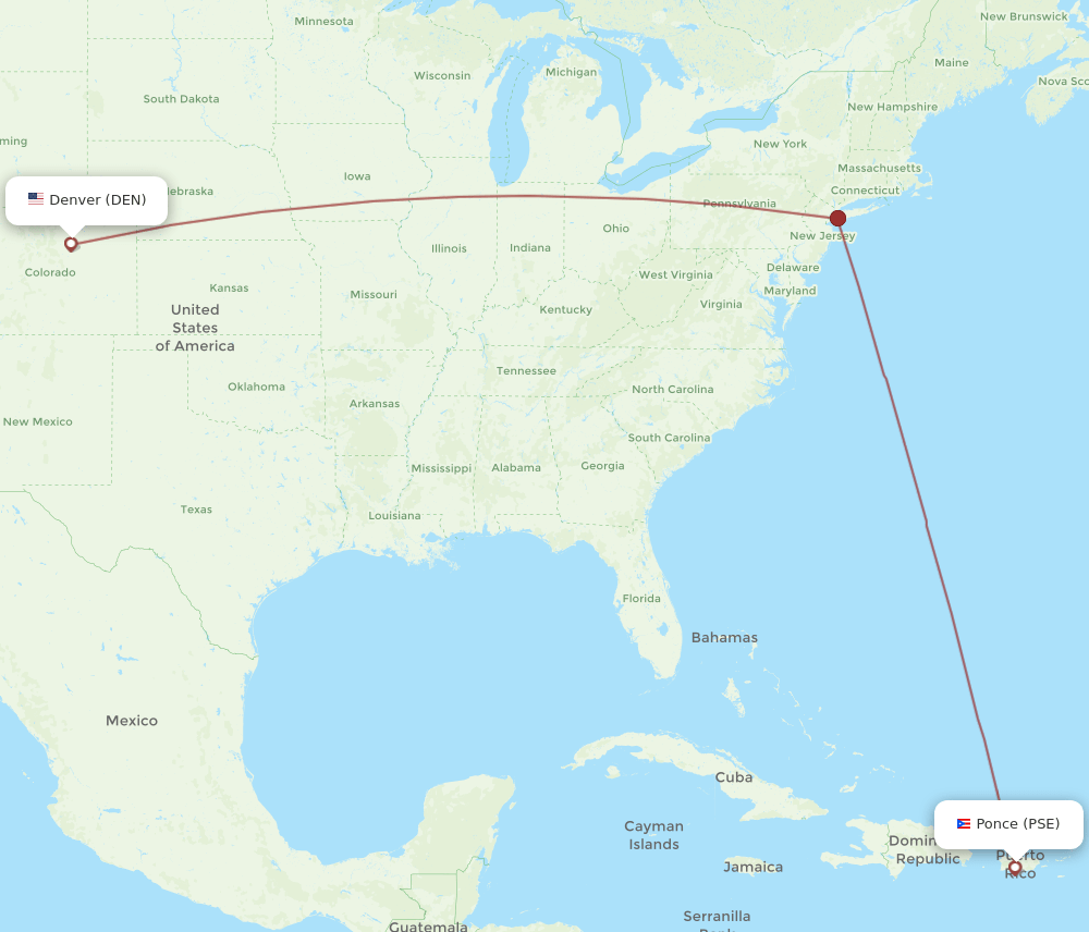 PSE to DEN flights and routes map