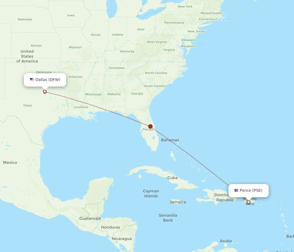 DFW to PSE flights and routes map