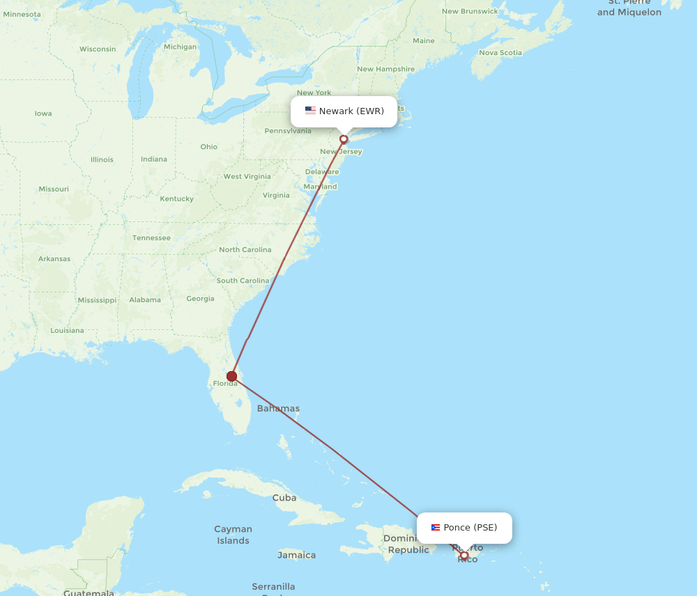 PSE-EWR flight routes