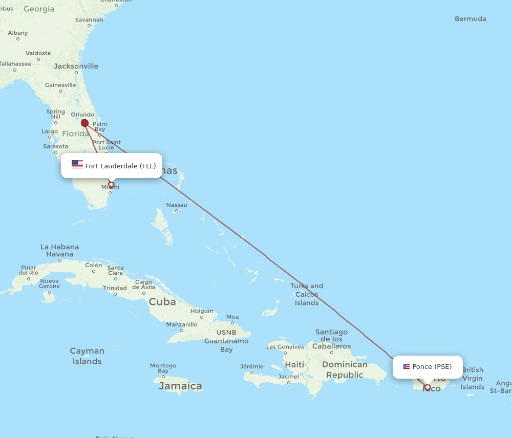 PSE to FLL flights and routes map