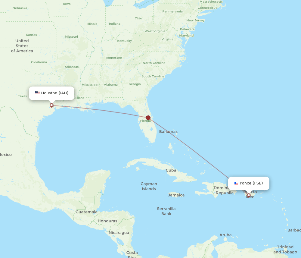 Ponce - Houston route map and flight paths