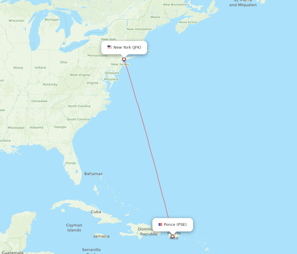 Ponce - New York route map and flight paths