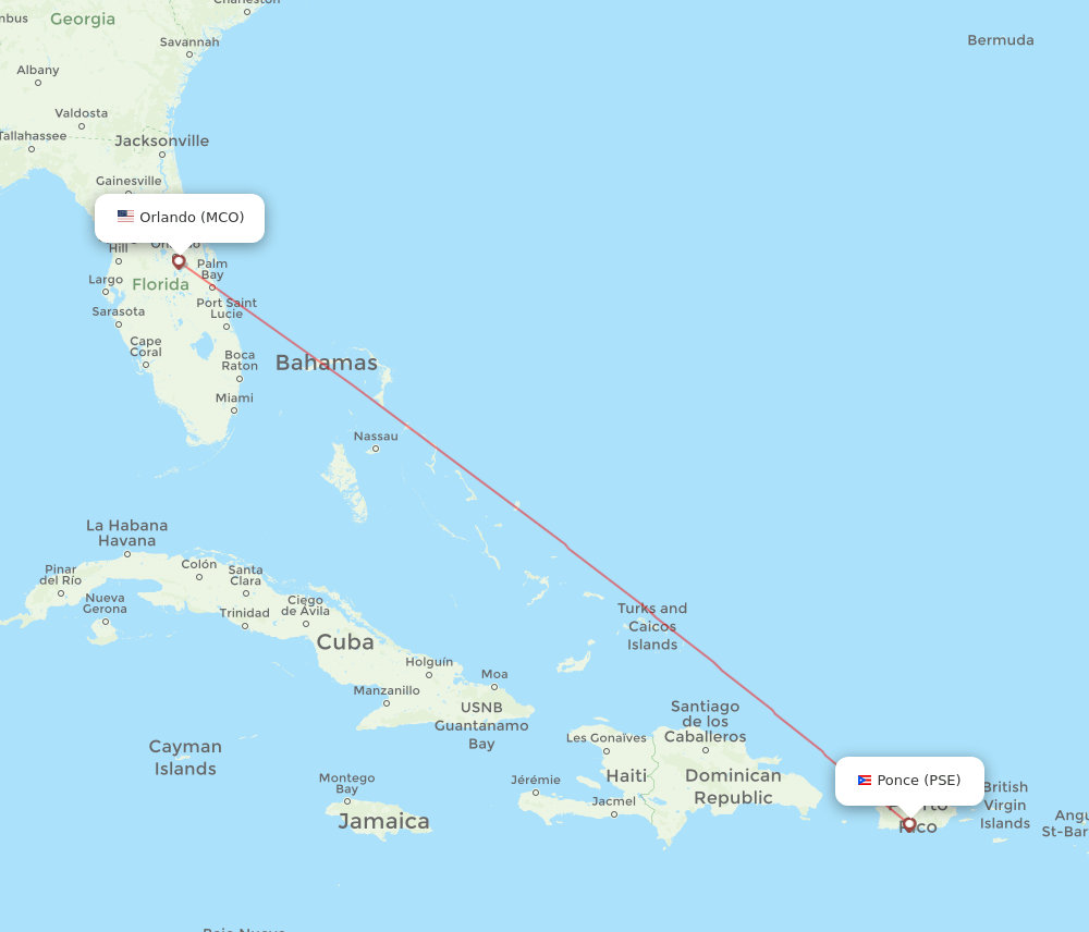 Ponce - Orlando route map and flight paths