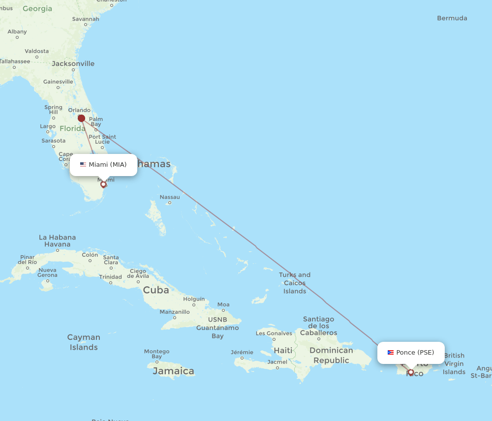 PSE-MIA flight routes