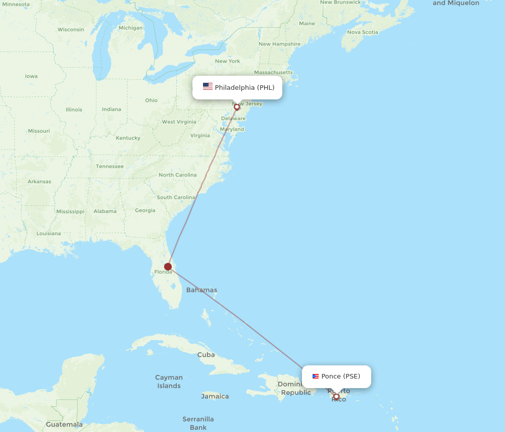 PSE to PHL flights and routes map