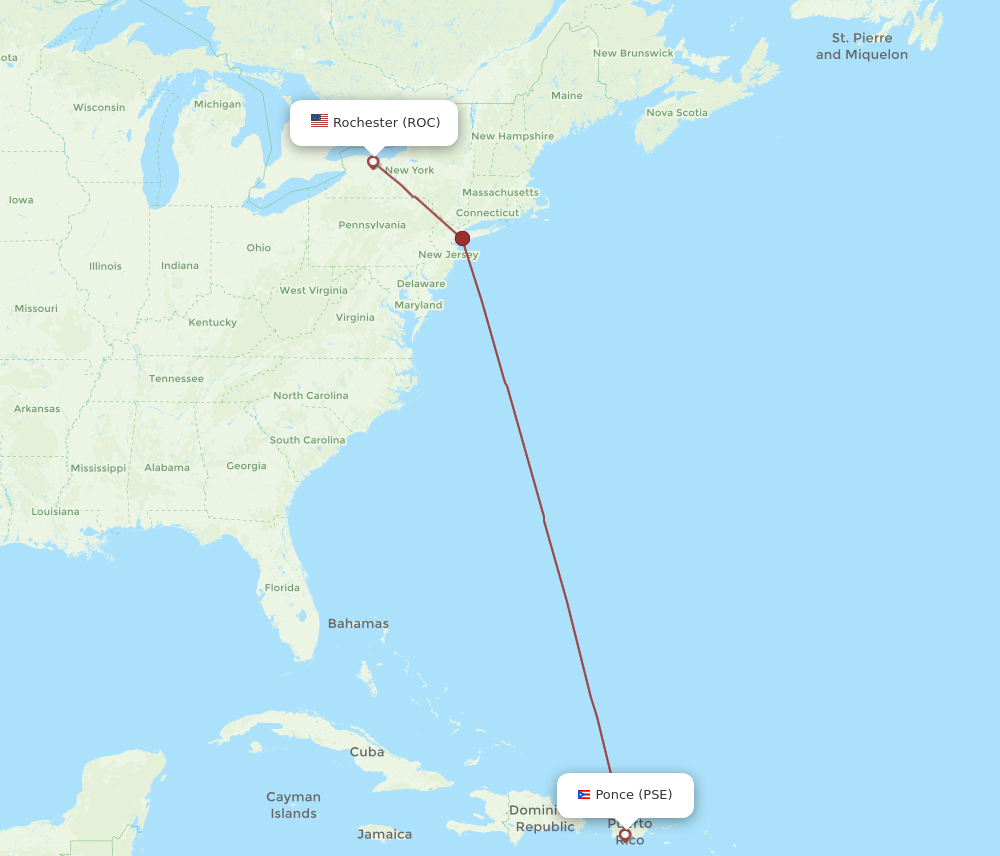 PSE to ROC flights and routes map