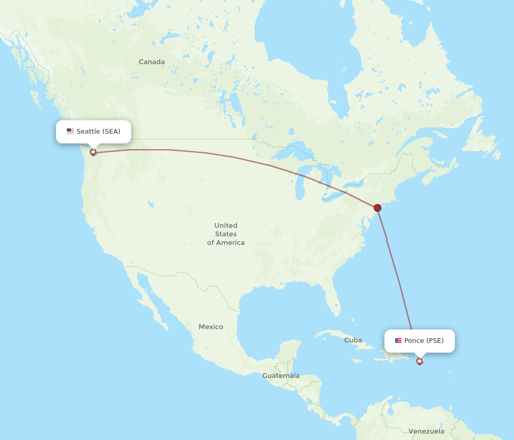 Seattle - Ponce route map and flight paths
