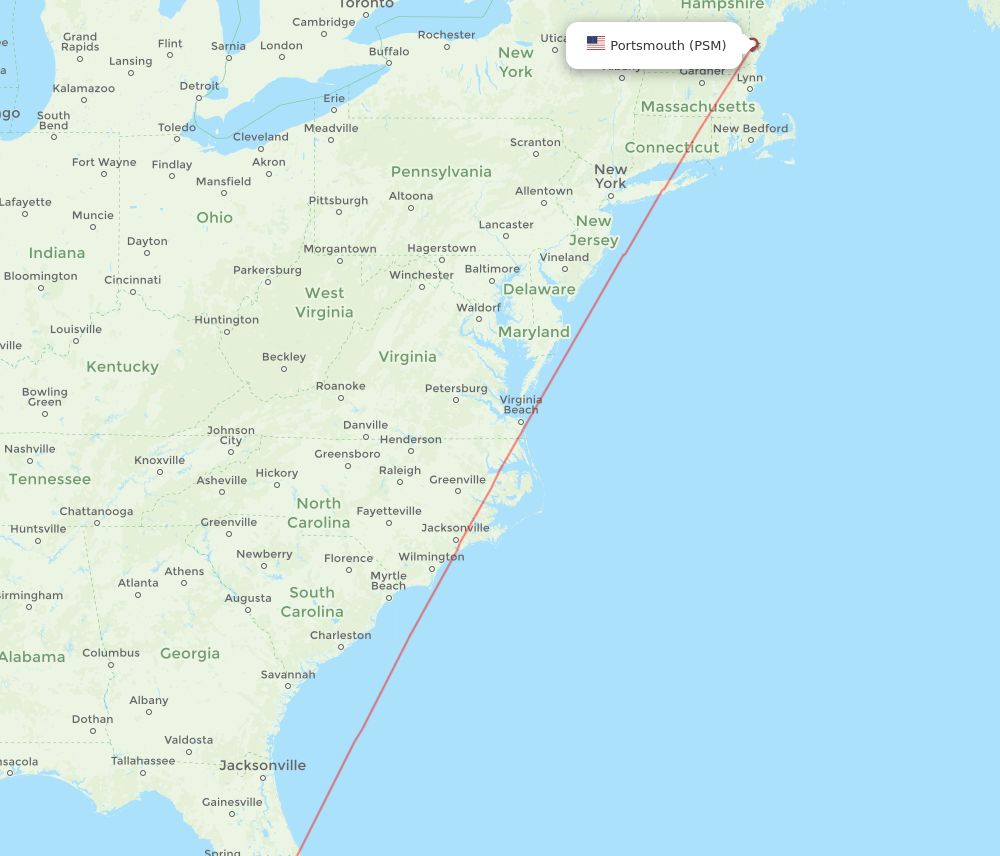 Portsmouth - Punta Gorda route map and flight paths