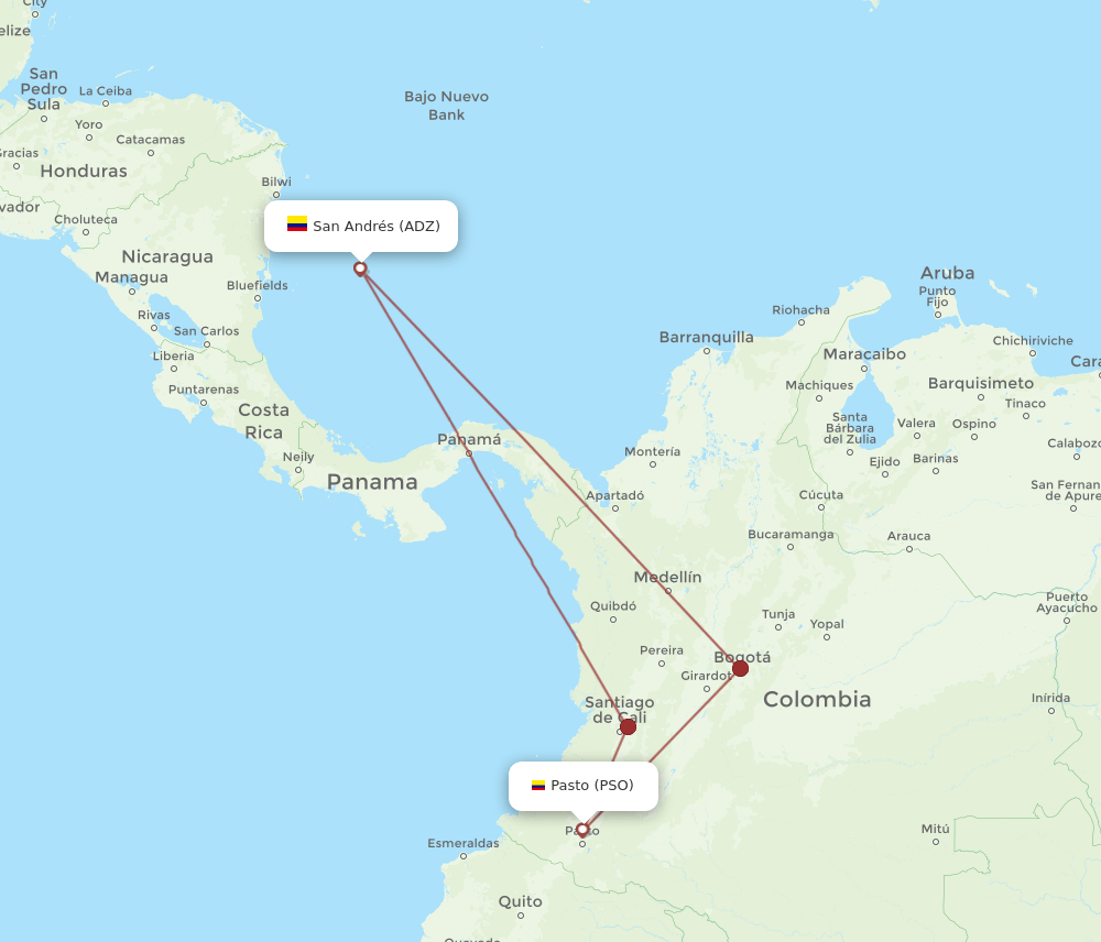 PSO to ADZ flights and routes map