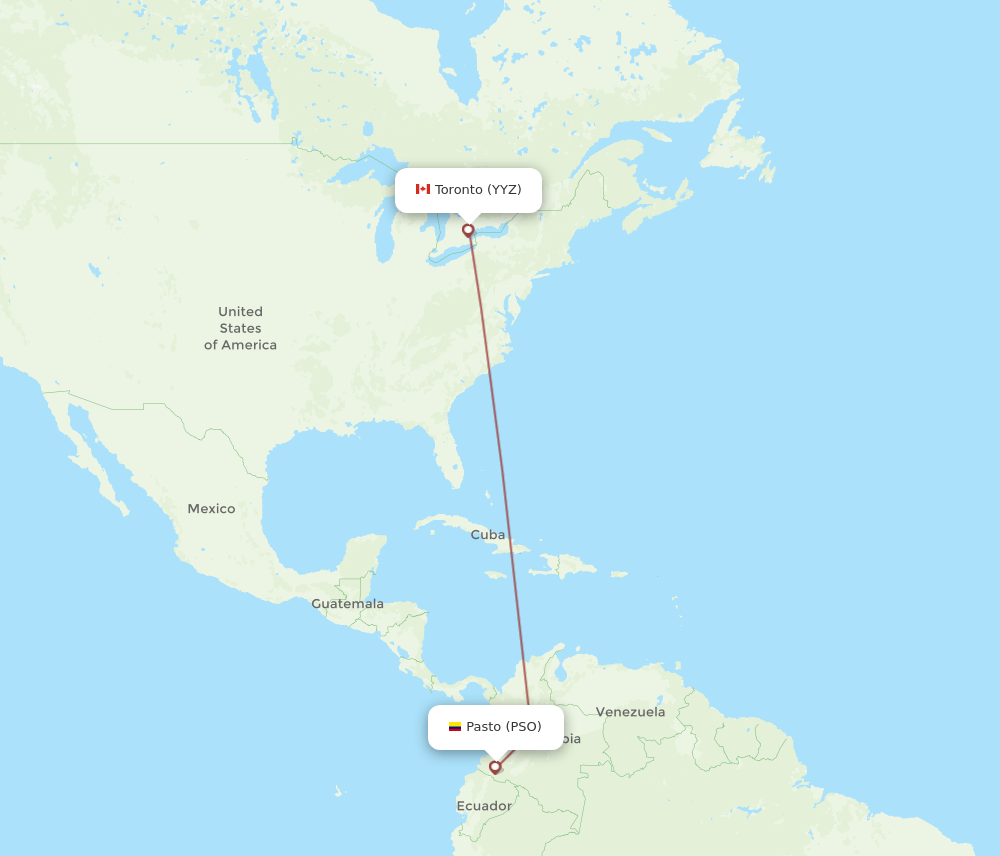 Toronto - Pasto route map and flight paths