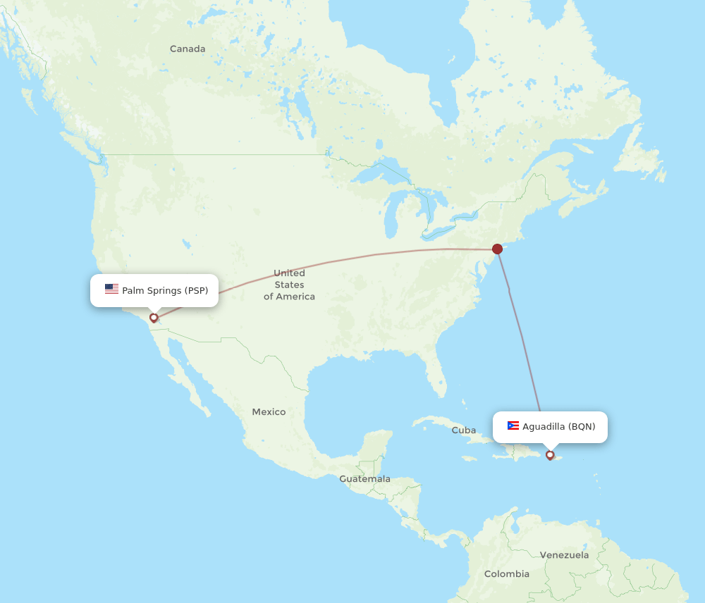 Palm Springs - Aguadilla route map and flight paths