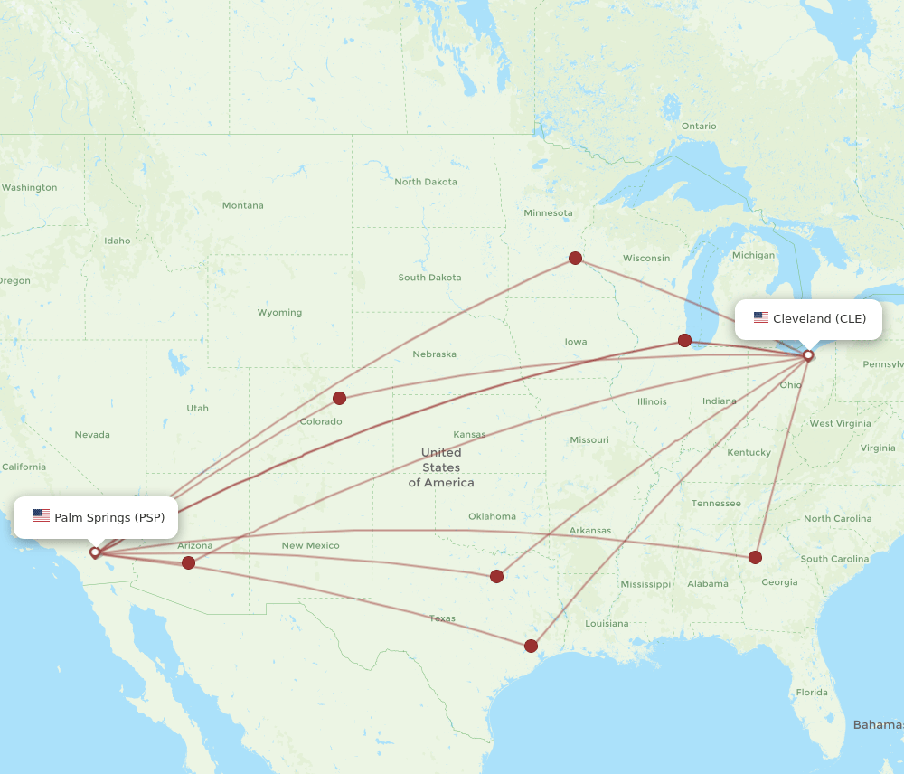 PSP-CLE flight routes