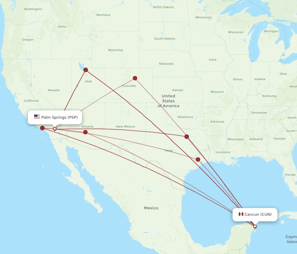 PSP to CUN flights and routes map