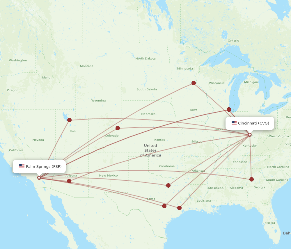 PSP to CVG flights and routes map