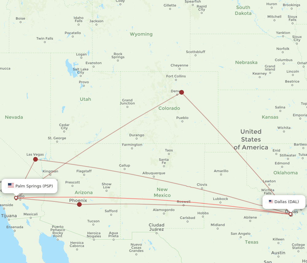 PSP-DAL flight routes