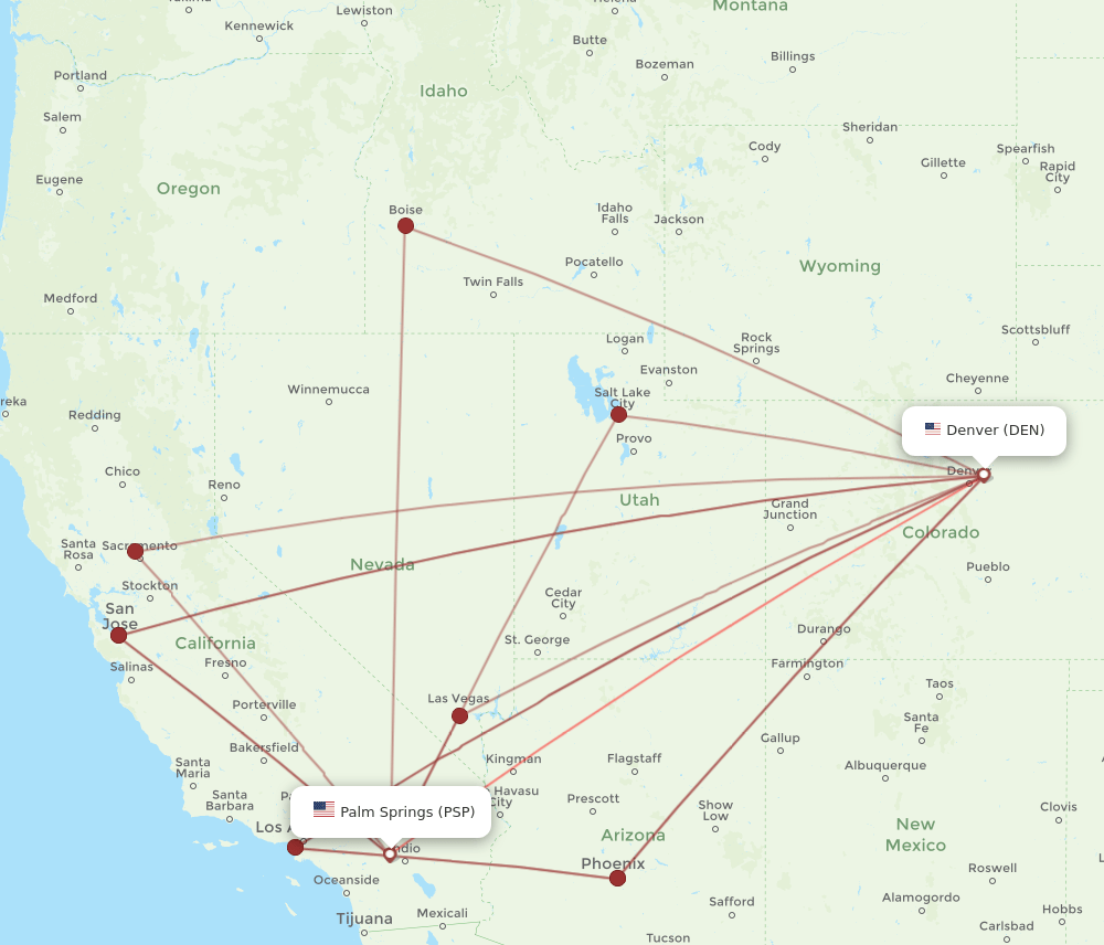 PSP-DEN flight routes