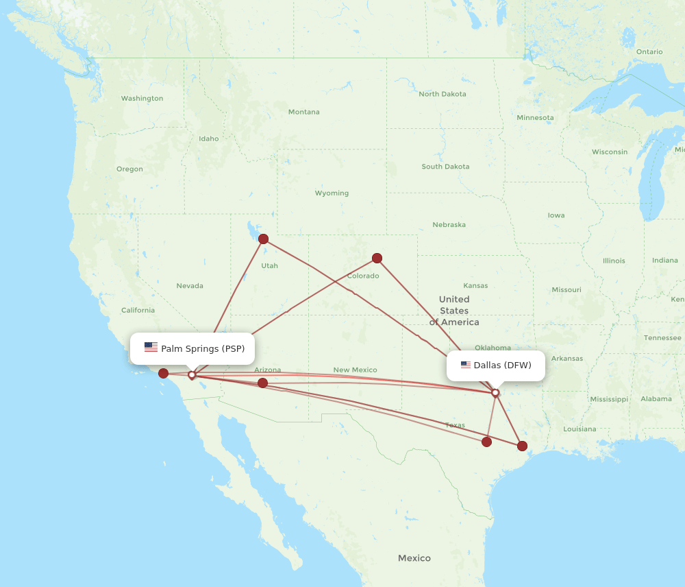 PSP-DFW flight routes