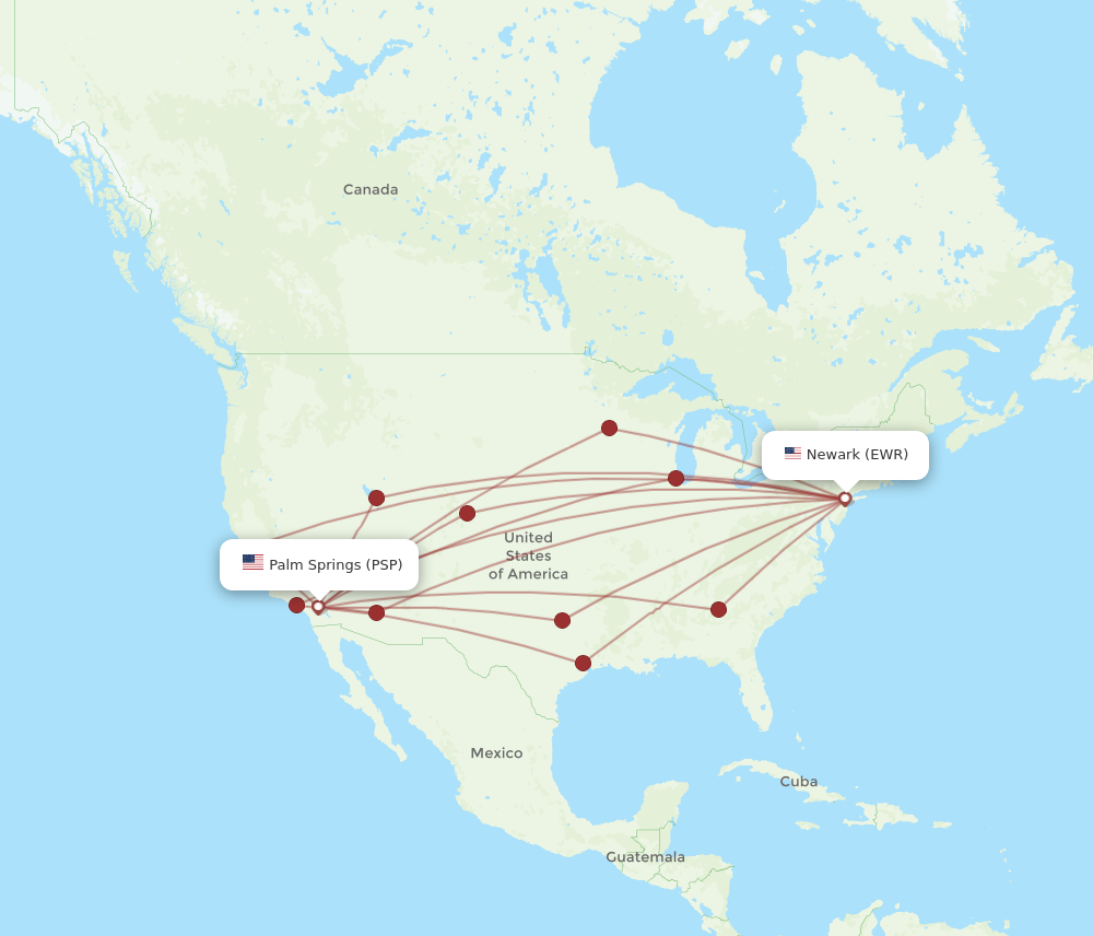 PSP to EWR flights and routes map