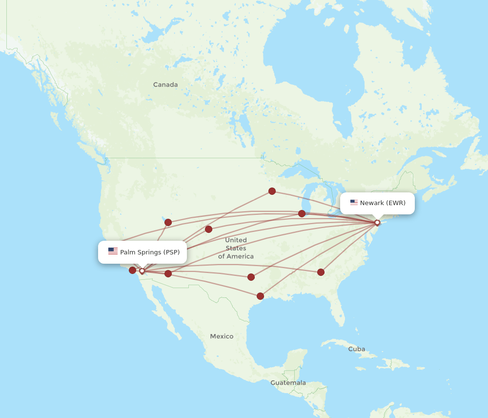 PSP-EWR flight routes