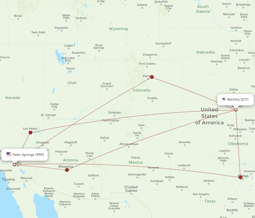 PSP to ICT flights and routes map
