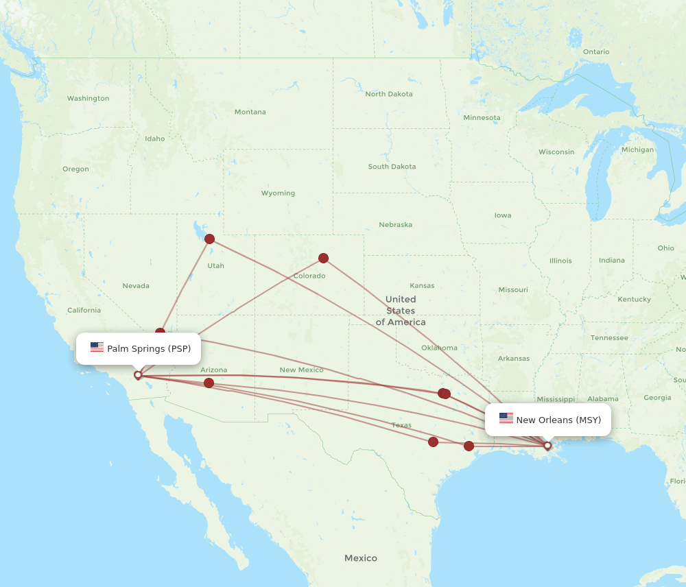 PSP to MSY flights and routes map