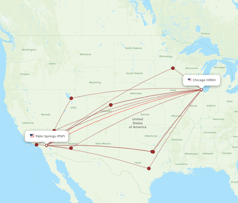 PSP-ORD flight routes