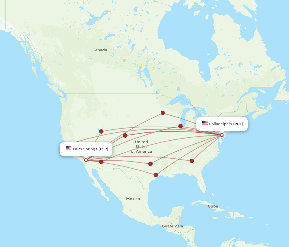 PSP to PHL flights and routes map