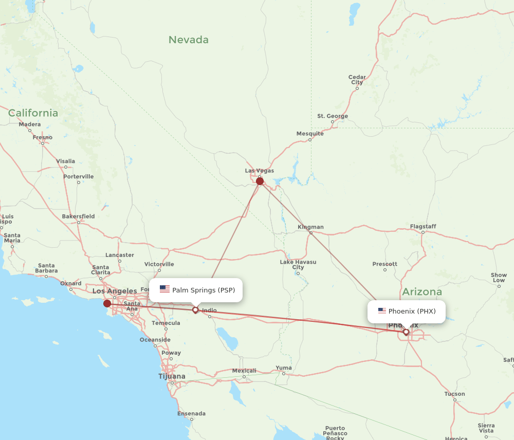 PSP to PHX flights and routes map