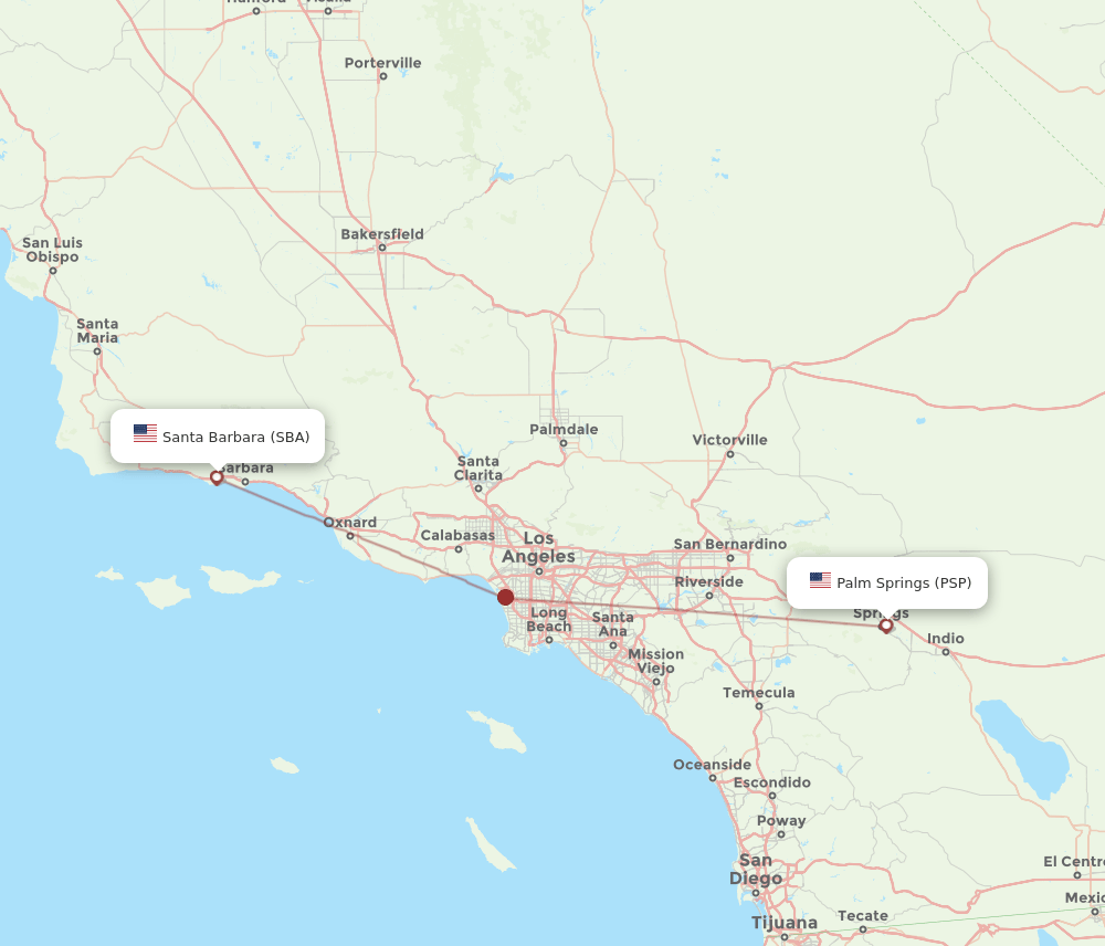 Santa Barbara - Palm Springs route map and flight paths