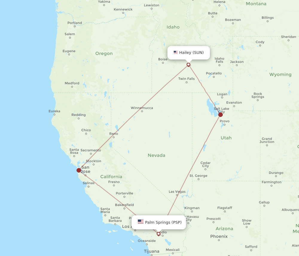 PSP to SUN flights and routes map
